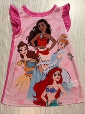 Disney Princess Nightgown Girls 2T Pink Ariel Belle Moana Cinderella‎ Pajamas